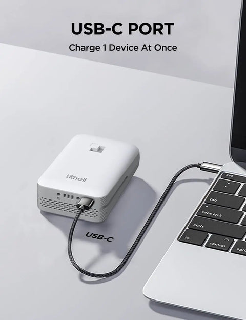 20V 4.0Ah Replacement Lithium Battery Pack For U20 Power Tools And Outdoor Equipment with USB-C charging connected to laptop