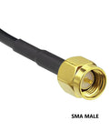 Image of SMA male connector on a black RG174 cable, compatible with the Real Game Changer High Gain Cellular Booster Antenna.