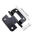 Kitchen cabinet hinge, black iron with mounting plates; 2.55 in long, 1.57 in wide