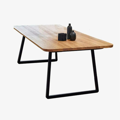Beefy 28 Inch Trapezoid Metal Table Legs 2 Pack Solid Steel DIY Furniture Legs shown on wooden dining table setup