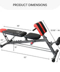 Dimensions of All-In-One Weight Bench For Full-Body Home Gym With Hyper Back Extension, Roman Chair, Adjustable Sit-Up Bench shown.