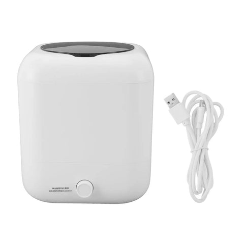 Slick Foldable 5L Portable Washing Machine Mini Laundry Soaker With Digital Display, lightweight white design with USB cable.