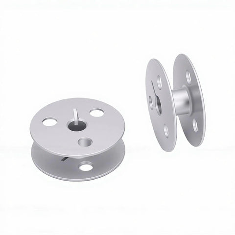 Heavy Duty Four Hole Aluminum Bobbin With Cnc Machined Precision Balance Dead Nuts Exact Alignment And Smooth Operation For Durkopp 1767 767 867 887 Industrial Sewing - two views showing precision design and four holes.