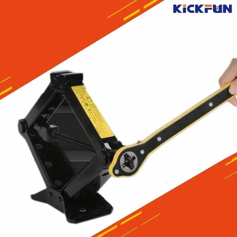 Slick Auto Jack Ratchet Wrench Genuine Garage Grade Rig Ready Scissor Jack Adapter 360 Swivel in use with smooth lever grip.