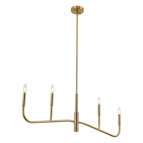 Dope 4 Light Linear Chandelier In Brushed Gold For Modern Farmhouse Kitchens And Dining Rooms, candlestick style, brass finish