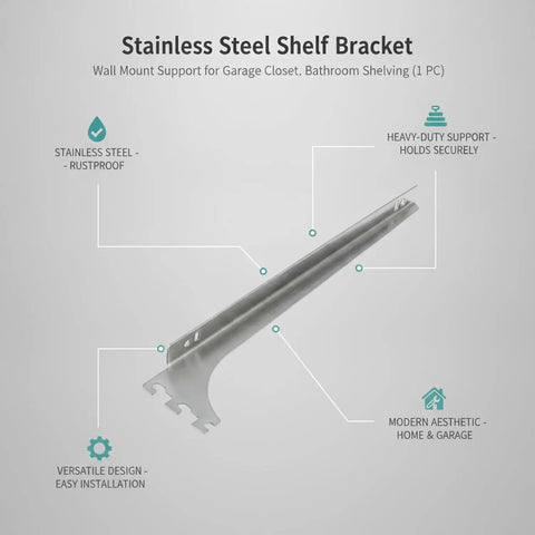 Beefy Stainless Steel Wall Shelf Support Bracket For Garage Closet And Workshop Storage Mounts Heavy Duty Rust Resistant Easy Stud Install