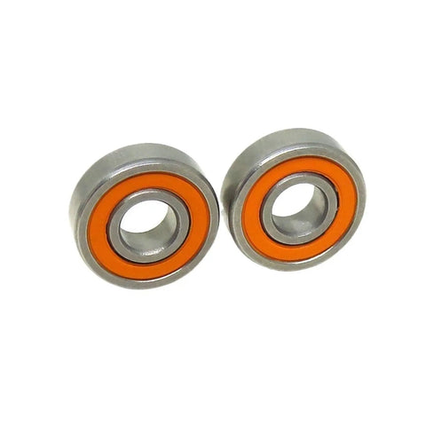 Pair of 10 Pack 5x13x4 S695C Hybrid Ceramic Bearings ABEC 7 2RS RS For RC Cars showing orange stainless steel rings.