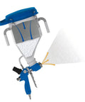 Solid Black Pressure Boosted Hopper Gun Paint Sprayer showing design, pressurized flow, and versatile paint application.