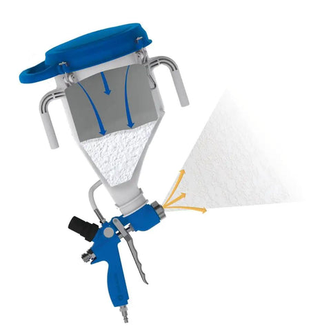 Solid Black Pressure Boosted Hopper Gun Paint Sprayer showing design, pressurized flow, and versatile paint application.