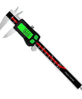 Rechargeable Stainless Steel Digital Caliper Large Green Backlight with high-contrast display showing measurements.