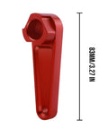 Red 83mm aluminum Oil Filler Cap Removal and Installation Tool for BMW R Series motorcycles, side view with dimensions
