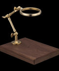 Solid Wood Base Brass Holder For Pour Over Coffee Dripper Stand With Rotating Detachable Rack Top Shelf Barista Brewing Accessory countertop base with brass arm.