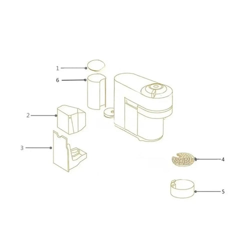 Exploded view illustrating Nespresso Vertuo Pop machine parts, including Transparent Water Tank Cover Accessory Compatible With Vertuo Pop