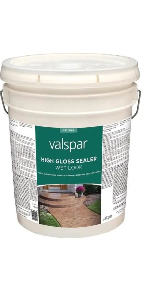 Heavy Duty Wet Look Concrete Sealer For Masonry Delivers A Next Level Glossy Shine With Tough All Weather Shield For Driveways Patios And Walkways In Clear in a pail.