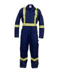 Flame Resistant Hi Vis Coverall For The Jobsite Navy Blue 88 Cotton 12 Nylon Twill 7 Oz Arc Flash Safe 12 Cal Per Cm2 ATPV NFPA 2112 HRC 2 Size Small Pro
