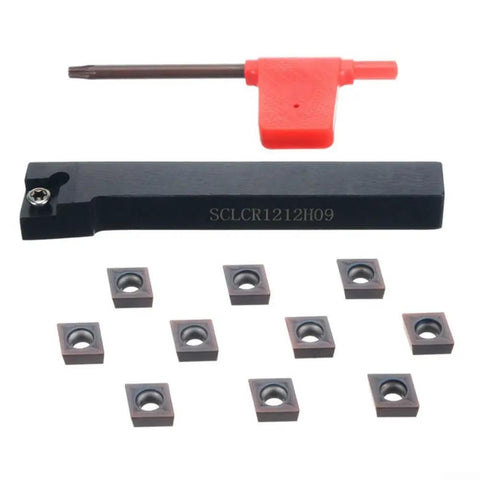 Heavy Duty Lathe Tool Holder SCLCR1212H09 With Ten CCMT09T304 Carbide Inserts Wrench Included Ready To Roll For Finishing And Roughing Jobs Precise Tolerance Keeping Machining Smooth And Efficient. Black 42cr lathe holder with wrench and 10 carbide inserts
