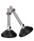 Built Tough Plumb Level Adjustable Furniture Leveling Feet Using Swivel Articulating Legs Crafted From Durable Nylon And Carbon Steel For Bulletproof Stability On Worn Out Floors Keeps Your Couch And Desk Locked Down Without Breaking Your Back, showcasing black nylon bases and adjustable steel bolts.