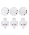 Hydrophobic PTFE Syringe Filters 13mm Diameter 0.22 Micron Pore for Industrial Filtration, pack of 100 shown in a set of five