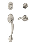 Plymouth Front Entry Handleset with Flair Lever and One Sided Keyed Deadbolt Satin Nickel Finish built tough exterior door lockset