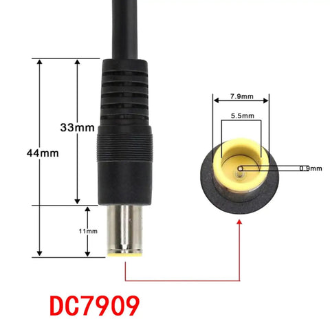Close-up image of DC7909 male connector with dimensions, part of Kickin Ass Xt60iF Female To Dc7909 Male Cable For Solar Panels And Portable Batteries.