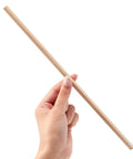 Hand holding a square wood dowel, quarter inch by 12 inch, from the 25 pack unfinished craft sticks for crafts.