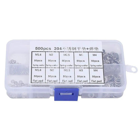 Lock Washers Assortment Kit With 5 Sizes M1.6 M2 M2.5 M3 M4 For Screws And Bolts, Anti Loosening, Leak Prevention, Surface Protection, Beefed Up Clamp Distribution, Heavy Duty Metal Washer Set For Tools And Hardware in labeled plastic case