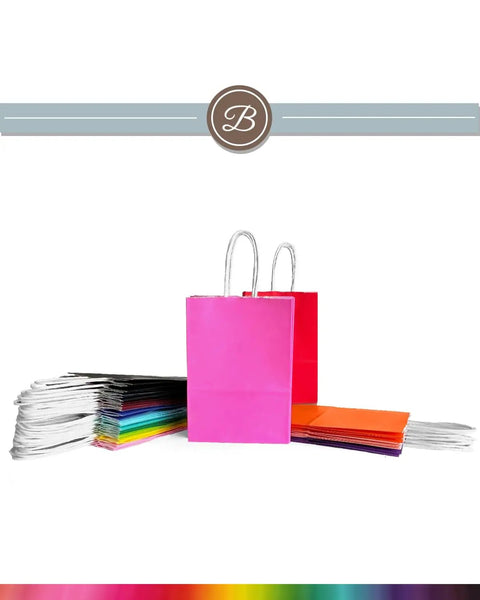 32 Pack Small Paper Gift Bags With Handles In 16 Color Variations 8.3 By 6 By 3.15 Inches Durable Recycled Thick Paper Great For Party Favors Gifts Crafts And DIY Projects displayed in rainbow colors with handles