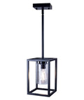 One Light Foyer Chandelier Black Farmhouse Style Hanging Ceiling Light For Entryway And Dining Room with glass shade