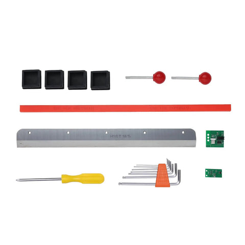 VEVOR Heavy Duty Electric Hydraulic Paper Cutter 18 Inch Cutting Width With Four Inch Thick Capacity Industrial Paper Trimmer Machine Featuring Button Control For Precision Cuts And Sturdy Metal Construction replacement parts including blades, tools, and components.