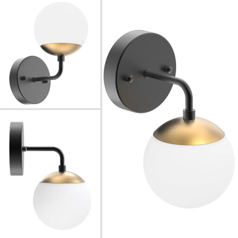 Black And Gold Globe Wall Sconce Mid Century Modern One Light Fixture For Living Room Bedroom Hallway Kitchen Mirror Or Stairs