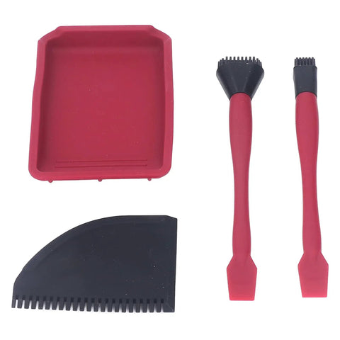 Silicone Glue Kit For Woodworking DIY Ready With Dual Head Spreader And Applicator, including 2 brushes, comb, and tray