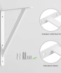 Heavy Duty White Carbon Steel Wall Mount Shelf Bracket For Floating Shelves L Shaped Support Built Tough For Home Office Decor And Do It Yourself Projects Easy Install No Rust Durable Mounting Hardware Ideal For Modern Living Rooms And Offices close-up of bracket with screws.