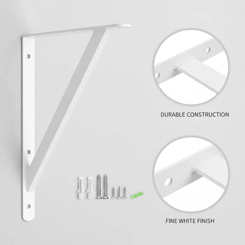 Heavy Duty White Carbon Steel Wall Mount Shelf Bracket For Floating Shelves L Shaped Support Built Tough For Home Office Decor And Do It Yourself Projects Easy Install No Rust Durable Mounting Hardware Ideal For Modern Living Rooms And Offices close-up of bracket with screws.