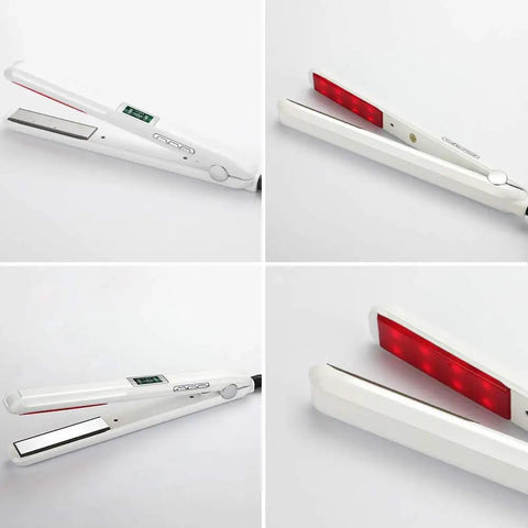 Ultrasonic Infrared Hair Straightener With LCD Display And 360 Degree Swivel Cord showing red infrared plates