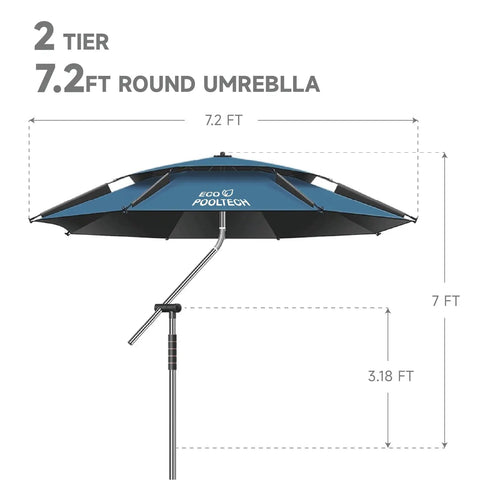 Go To Poolside Shade Umbrella For Above Ground Pools, Big Sunshade For Oval Or Rectangular Pools, shown with dimensions.