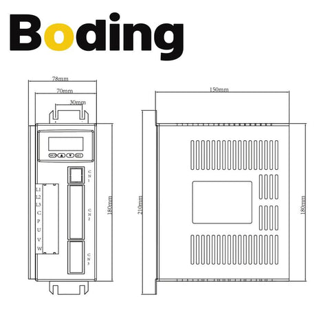 Boding 400W AC servo motor kit front and side technical drawing with dimensions (60ST-M01330)