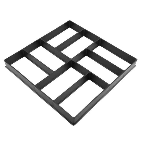 Durable Reusable Concrete Molds For Walkways And Gardens 15.75 Inch Square With Geometric Designs, black plastic with partitions.