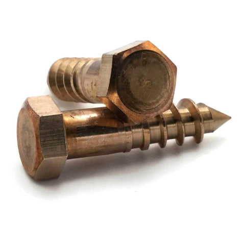 Silicon Bronze Hex Lag Screws 3/8 Inch Diameter By 4 1/2 Inch Length Heavy Wood Framing And Equipment Mounting Fasteners Qty 25 Corrosion Resistant Bronze Alloy For Outdoor And Marine Projects Ideal For Lumber Framing Machinery Vices Equipment Mounting.