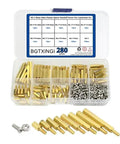 280 Piece M2.5 Brass Straight Knurl Standoff Spacer Set With Stainless Steel Screws And Nuts Assorted Kit in Plastic Organizer Box