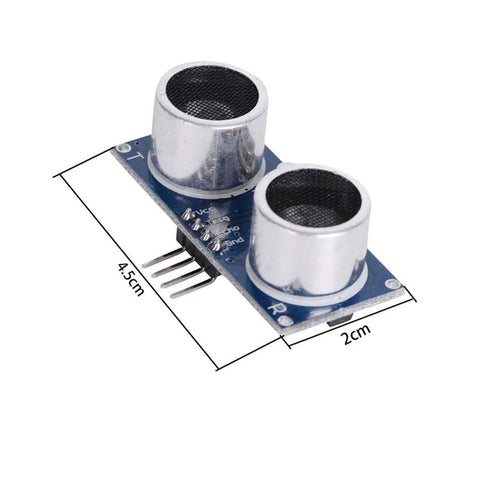 Front view of Two Pack HC-SR04 Ultrasonic Sensor Module Kit With Housing And Mounting Brackets And 10P Jumper Cables For Arduino Projects