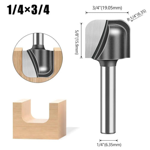 Killer Sharp Carbide Bowl And Tray Router Bit Set One Quarter Inch Shank For Woodworking Crafts Jewelry Boxes and Fly And Tackle Boxes No Sweat Cutting Premium Core Craft Gear, detailed view of carbide router bit with dimensions.