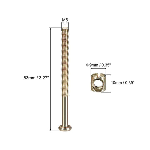 M6 Hex Socket Head Cap Screws And Barrel Nuts Set For Wood Furniture Assembly Zinc Plated Carbon Steel 70 To 110 Millimeter Length Includes Bolts And Nuts For Cabinets Cribs Beds And DIY Projects measured dimensions
