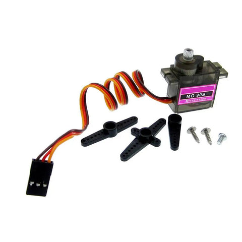 MG90S 9G Micro Servo Motor with components, metal gear, high torque, low noise, double ball bearing, 0.11-0.12s per 60 degrees