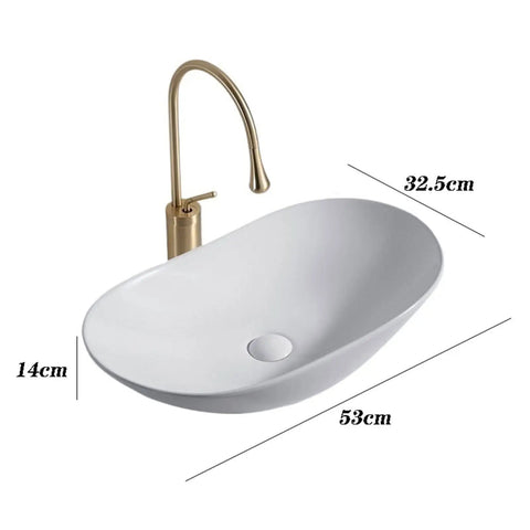 USZWBY Bathroom Vessel Sink Bowl Basin Art Personalized Sinks Creative Ceramic Countertop Basin Hand Wash Basin Household, 53cm x 32.5cm, gold faucet.