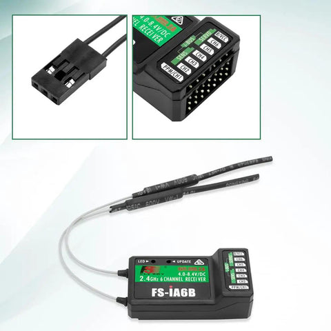 Six Channel 2.4GHz AFHDS2A Receiver With PPM Output And IBus Port displaying wire connectors and input ports