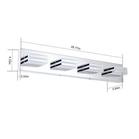 Four Light Chrome Bathroom Vanity Light Over Vanity 27 Inch LED Bath Bar Fixture 24W 6000K Daylight Modern Mirror Lighting