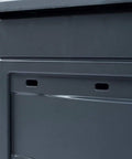 Close-up of Outdoor Compost Tumbler With Better Aeration, Sturdy Gray Garden Bin Made From Recycled Plastic showing details.