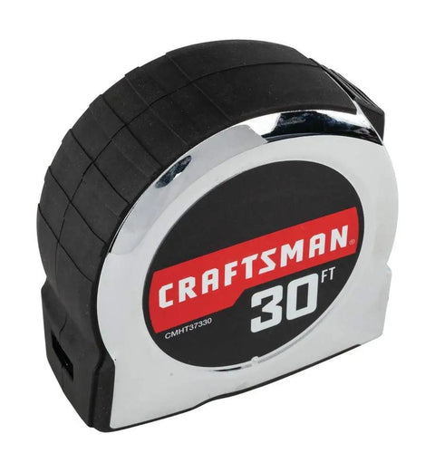 Chrome Classic Tape Measure With Rubber Overmold Grip And Durable Blade Coating For Long Life, 30 Foot Reach, Accurate Lock, CMHT37330S