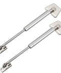 Heavy Duty Drop Leaf Support Hardware For Kitchen Cabinets Soft Close Flap Stay Damper Gas Springs Slow Motion Cabinet Door Hinge Easy Mount Two Pack shown in silver finish with gas springs for smooth cabinet operation.