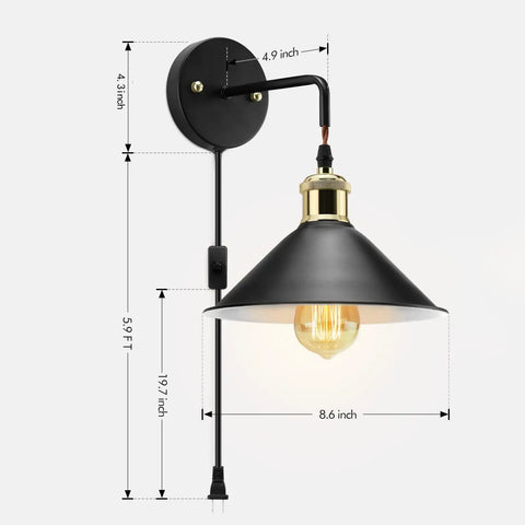Plug In Wall Sconces Set Of Two Black Modern Wall Lights With Cord E26 Base Compatible Up To 60W Bulbs Not Included Vintage Style